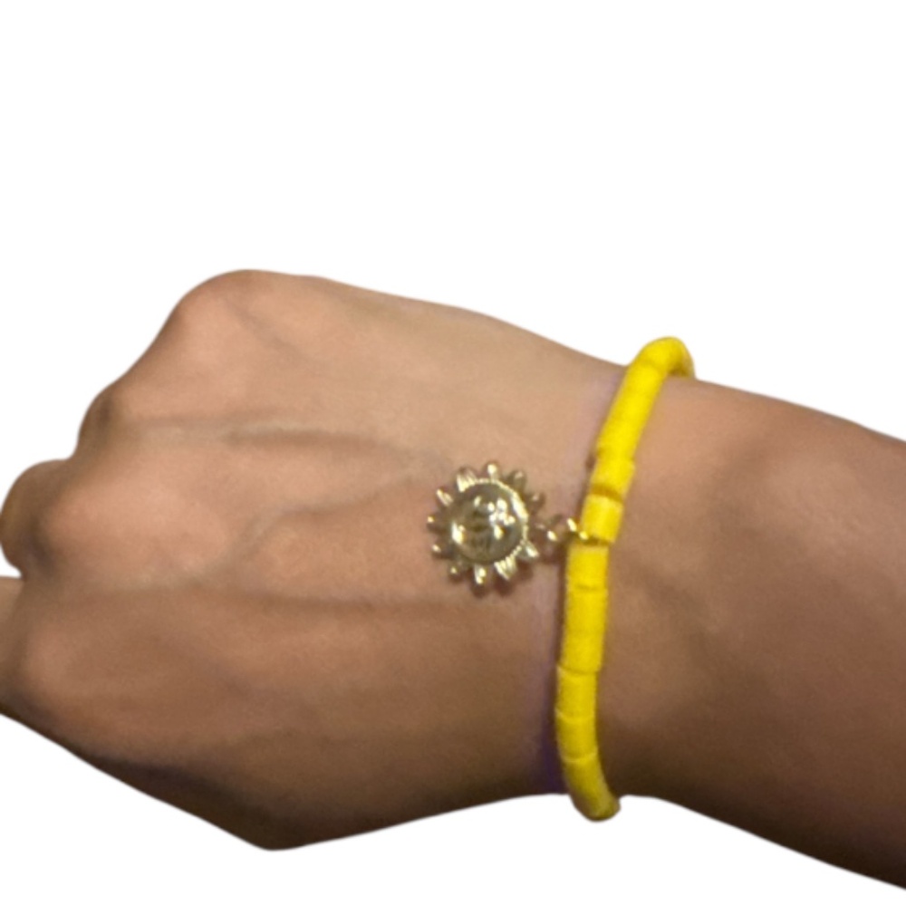 3 FOR $20 HANDCRAFTED Yellow Fuse Beaded Bracelet & Gold Sun Symbol Charm